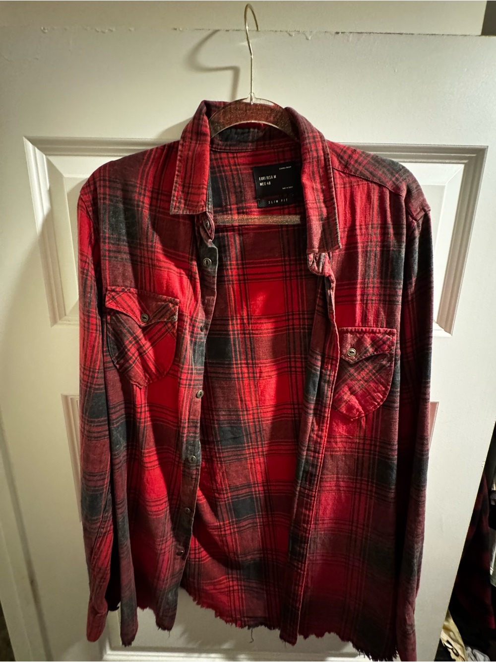 Zara Red & Black Plaid Casual Button-Down Shirt